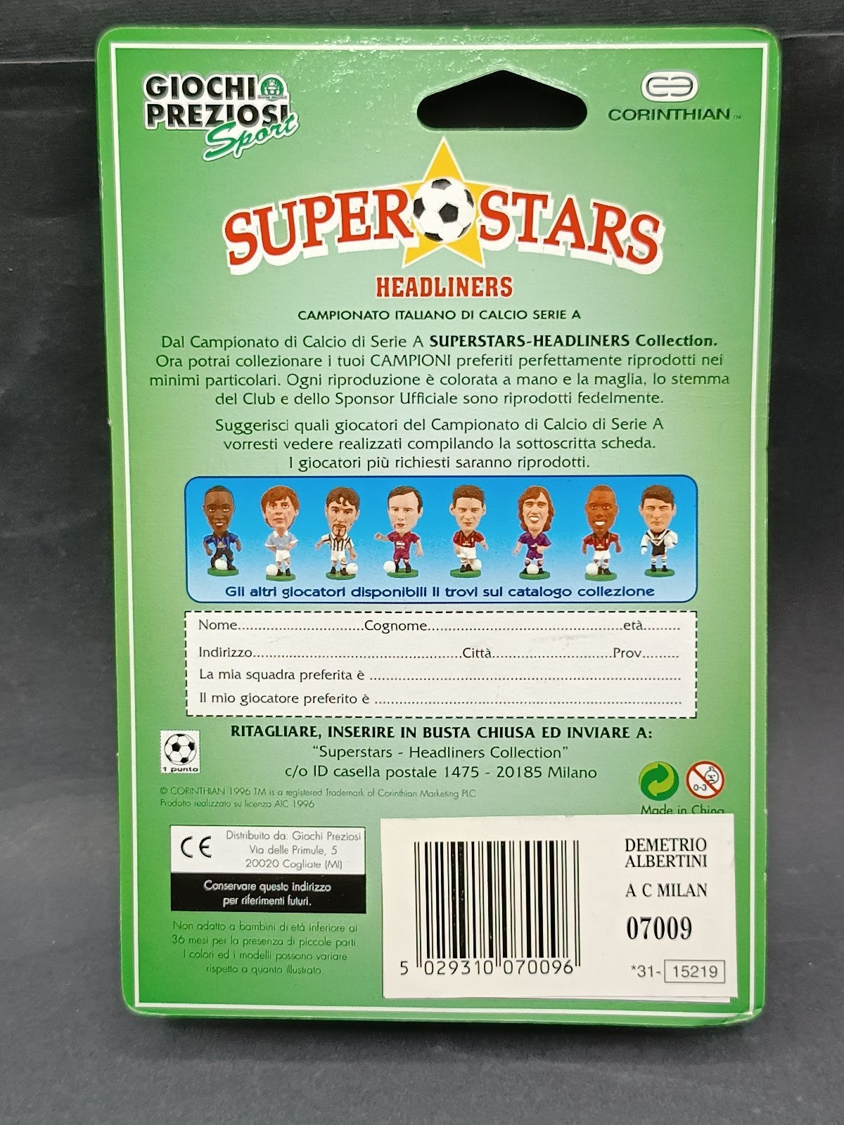 action figure calcio Corinthian Super Stars Headliners Demtrio Albertini Milan