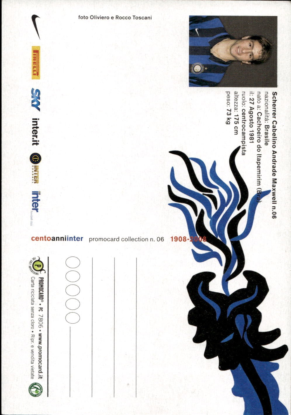 cartolina calciatori 100 anni Inter Maxwell
