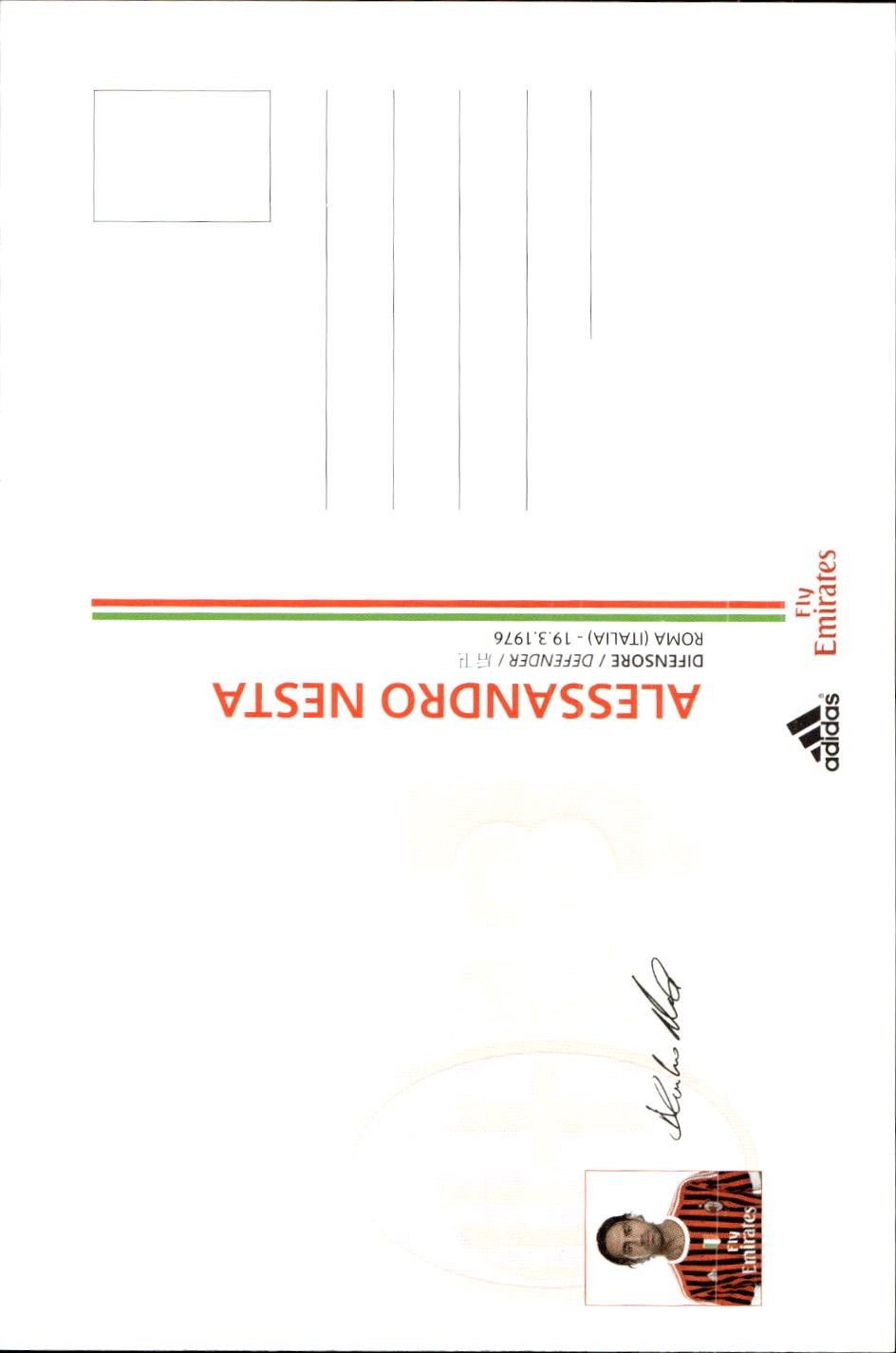 cartolina postcard Calcio Milan 2011-12 - Nesta