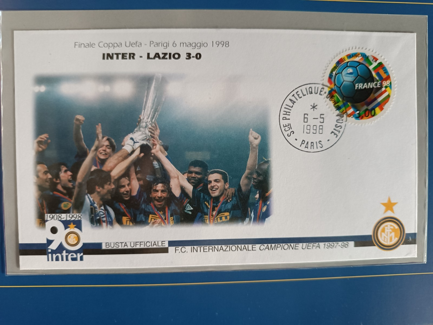 annullo Filatelico Bolaffi INTER Campione Uefa 1997/98