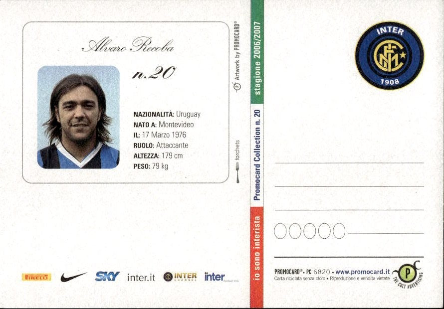 Cartolina calciatore Inter �lvaro Recoba con autografo stampato