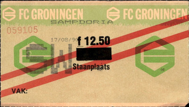 Biglietto stadio FC Groningen-Sampdoria 17/08/90