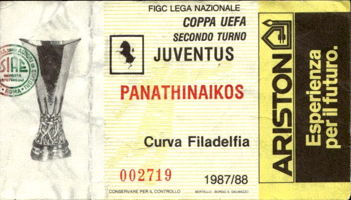 Biglietto stadio Juventus-Panathinaikos Coppa Uefa 1987/88
