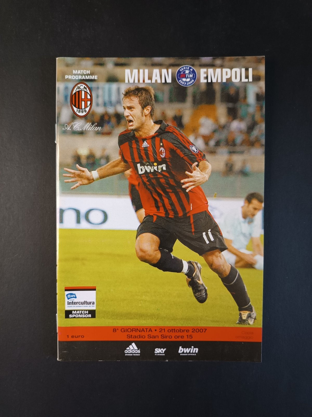 Programma originale 22/09/2007 Milan Parma campionato serie A