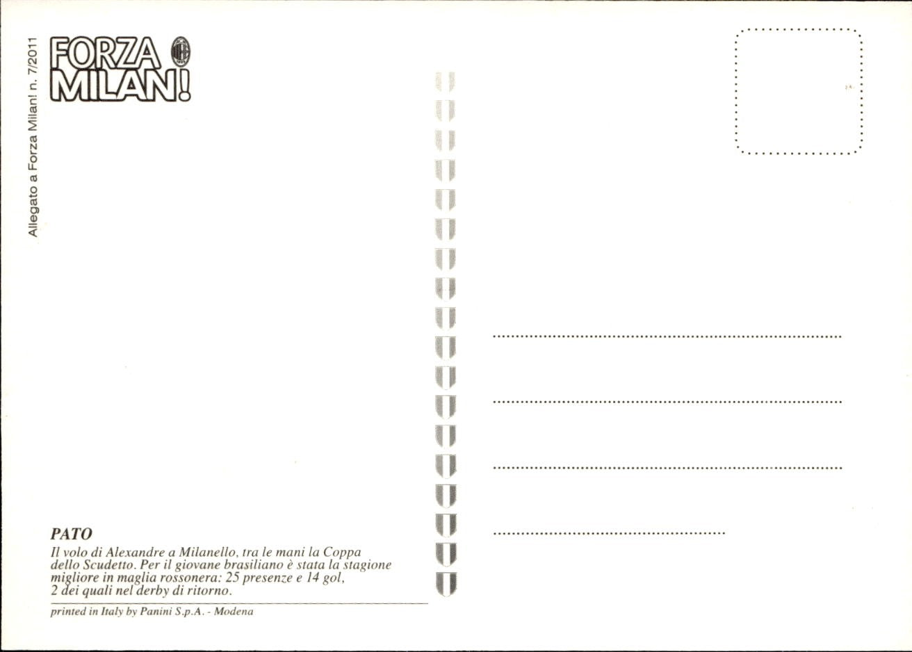 cartolina postcard Calcio Forza Milan 2011 Pato