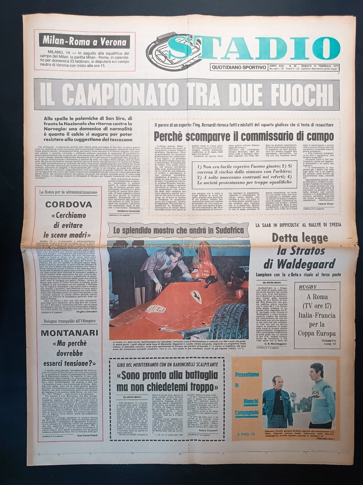 Quotidiano Sportivo STADIO numero 38 anno 1975 - Cordova