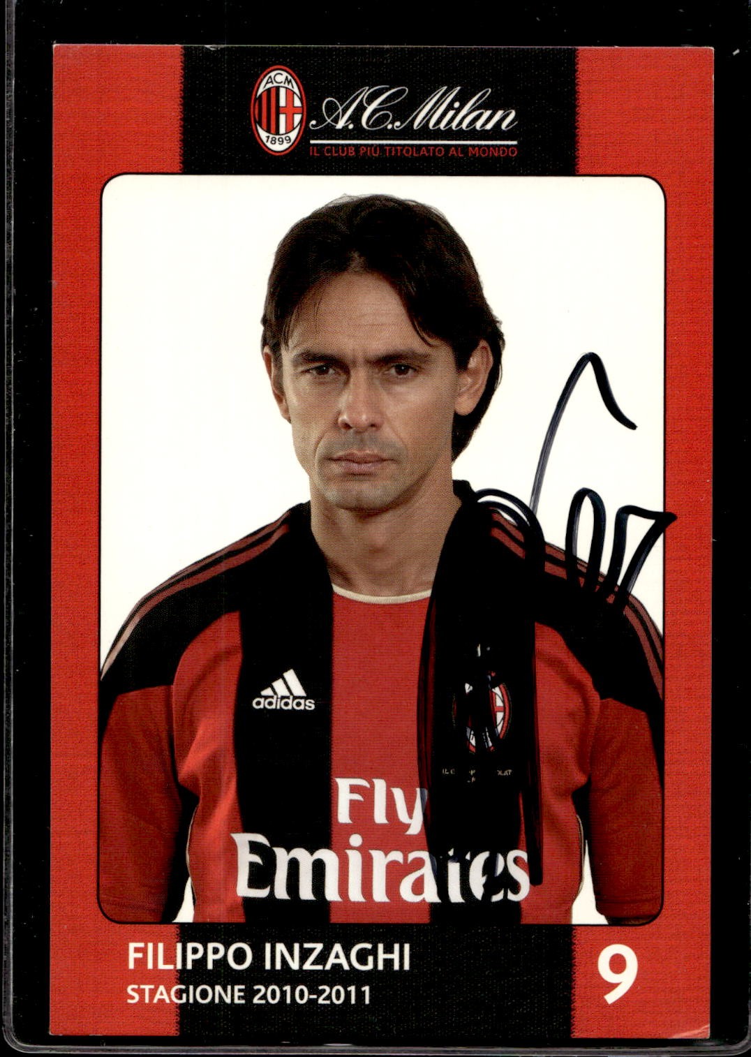 cartolina postcard Calcio Milan con Autografo 2010/11 - Filippo Inzaghi (1)