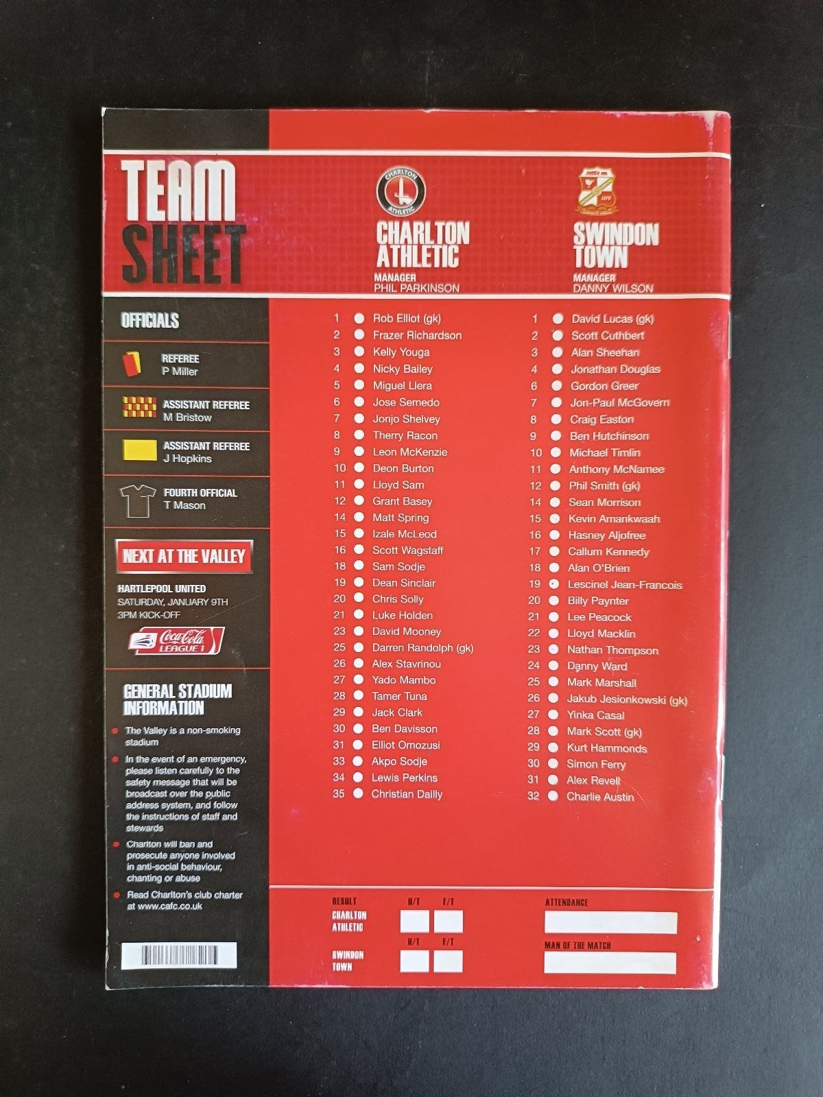 programma calcio Charlton Athletic vs Swindon Town 2008