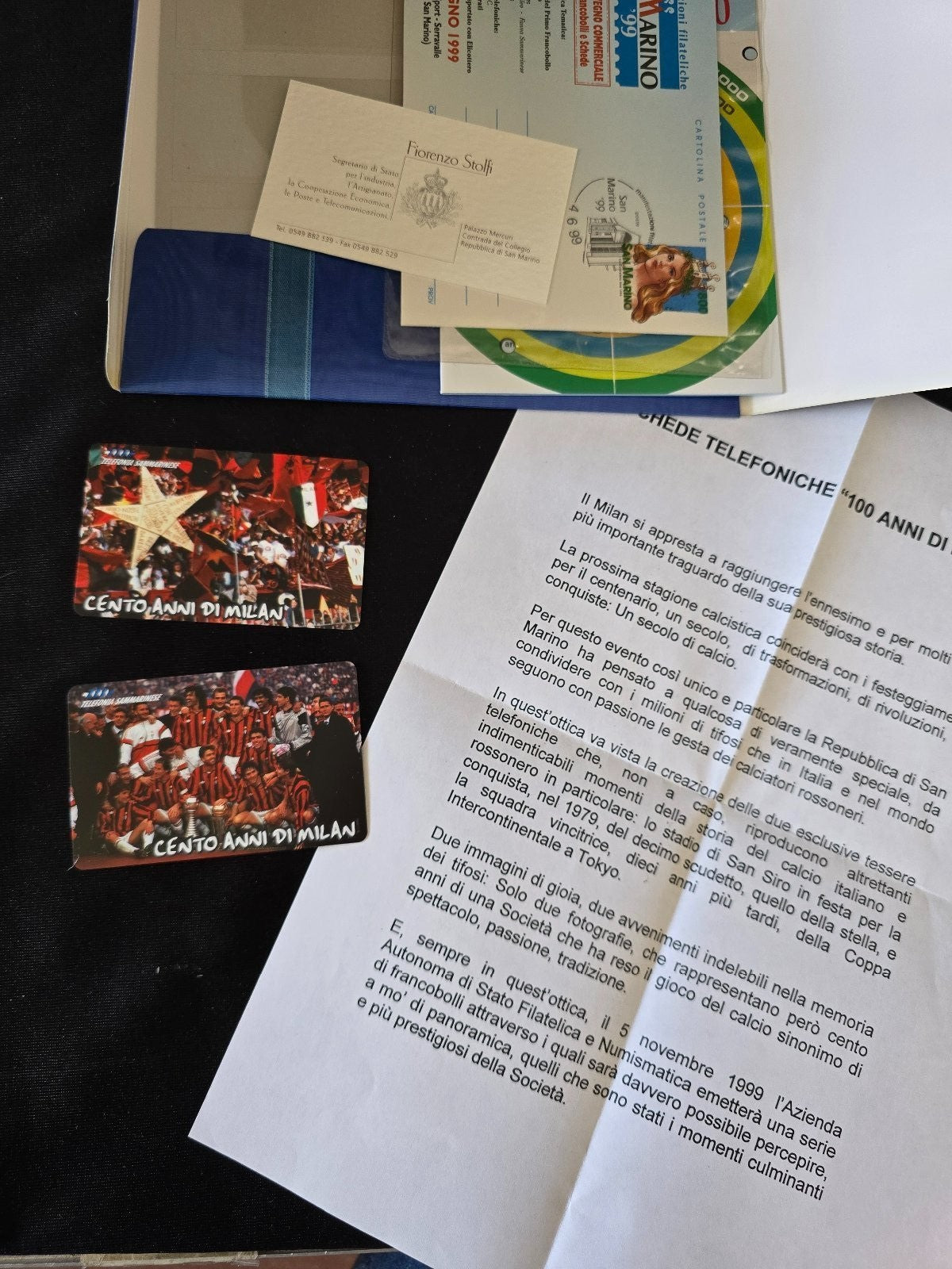 A.C Milan 1899 Folder San marino 2 schede telfoniche inusate 100 anni