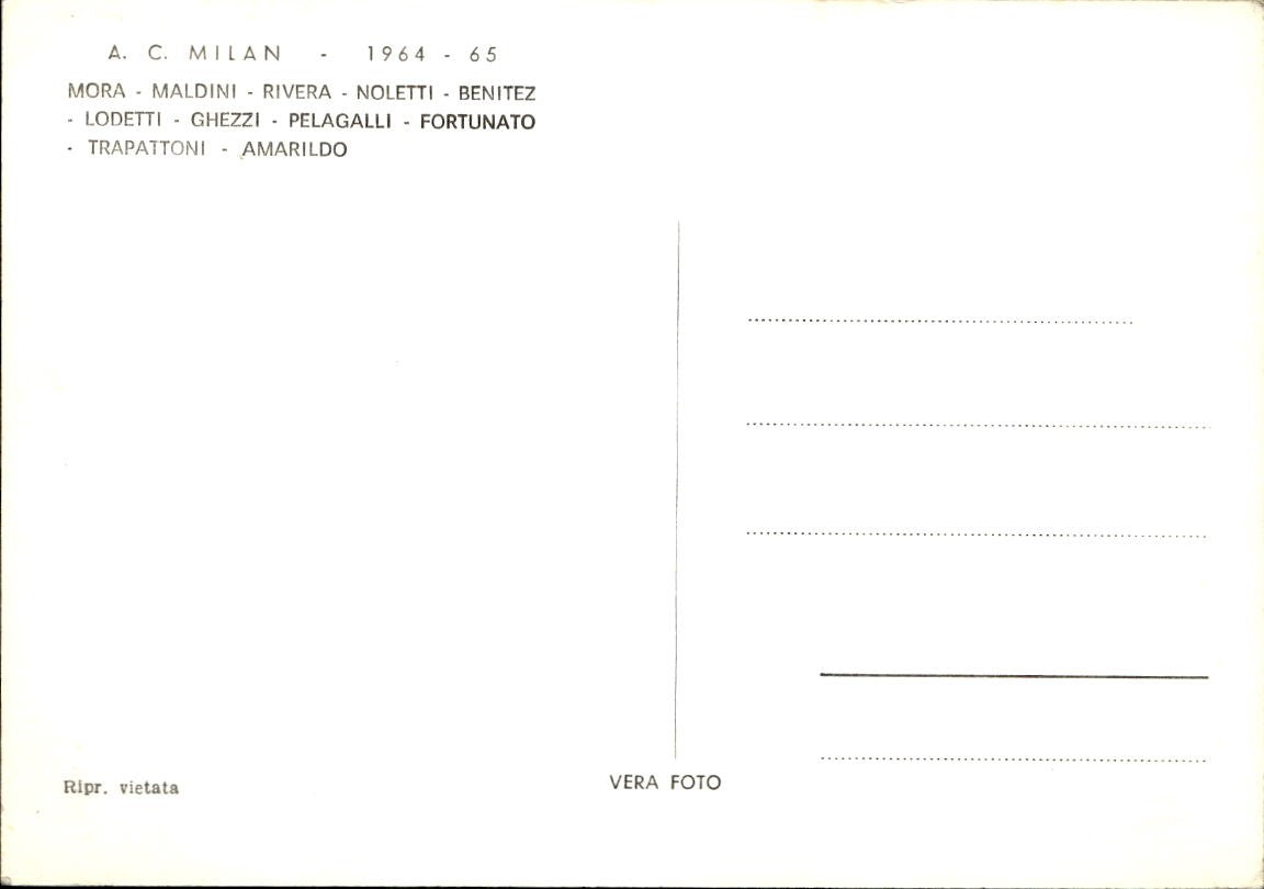 Cartolina Formazione A.C Milan 1964-65 con autografi stampati