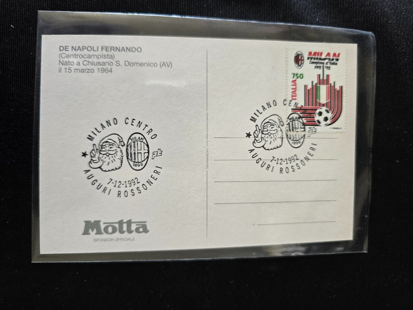 A.C. Milan 1899 cartolina con annullo 12� scudetto 1991/92 Fernando De Napoli