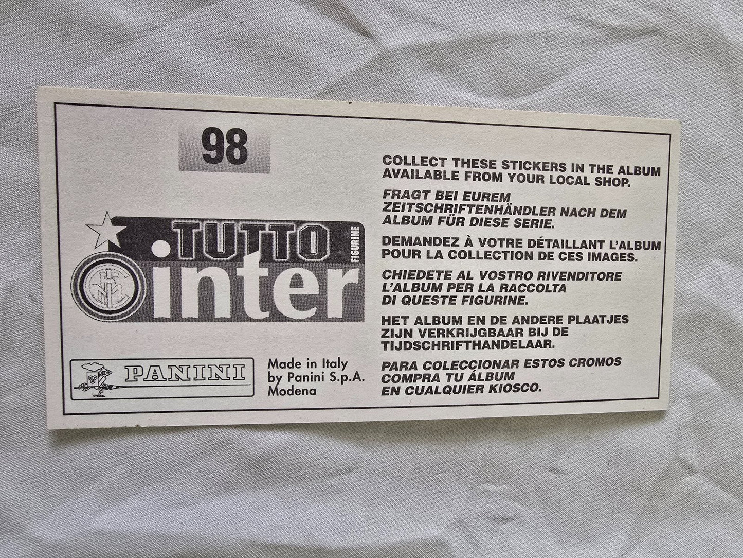 Tutto Inter Figurine giganti Panini Calciatori nr 98 formazione squadra