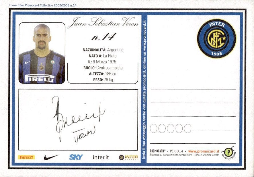 Cartolina calcio calciatore Inter Jos� Marcelo Ferreira con autografo stampato