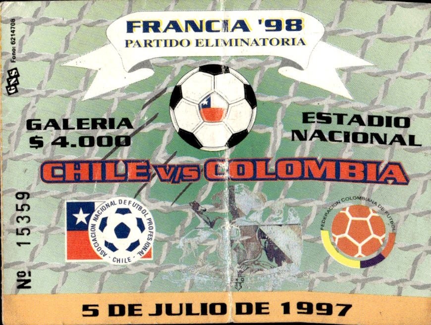 biglietto stadio CHILE V/S COLOMBIA 5 JULIO 1997