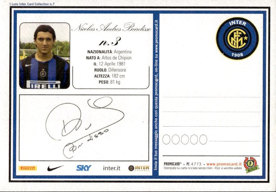 Cartolina calcio calciatore Inter Carlos Alberto Gamarra con autografo stampato