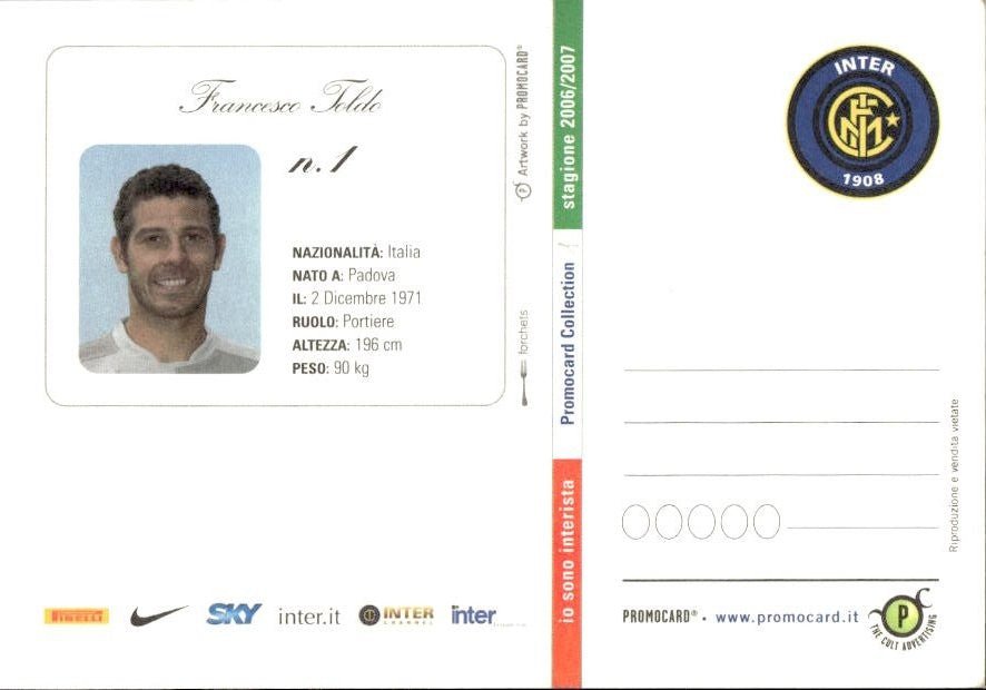 Cartolina calciatore Inter Francesco Toldo con autografo stampato