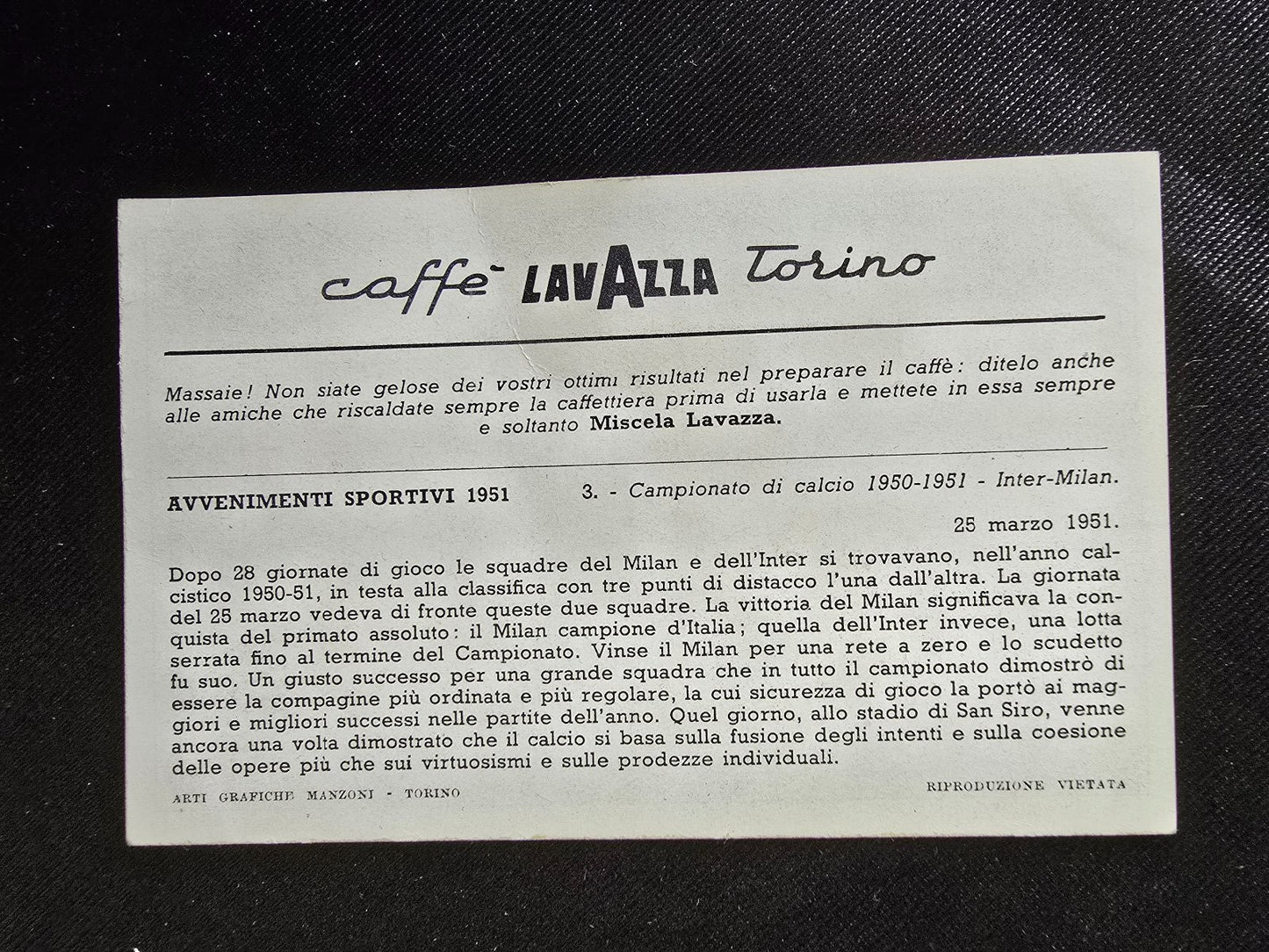 Figurina calciatori Lavazza Inter Milan 1951