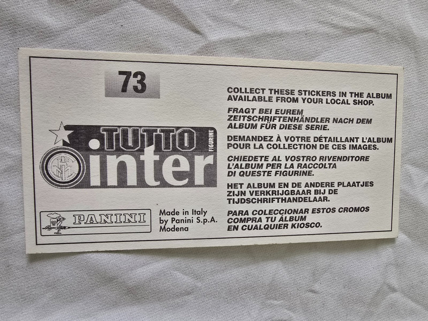 Tutto Inter Figurine giganti Panini Calciatori nr 73 formazione squadra