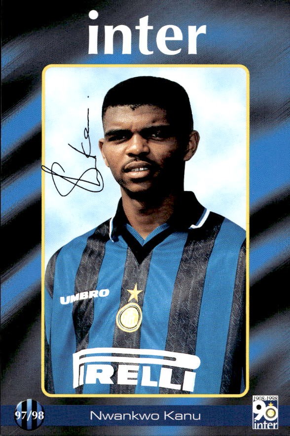 Cartolina calcio Inter calciatore Nwankwo Kanu con autografo stampato