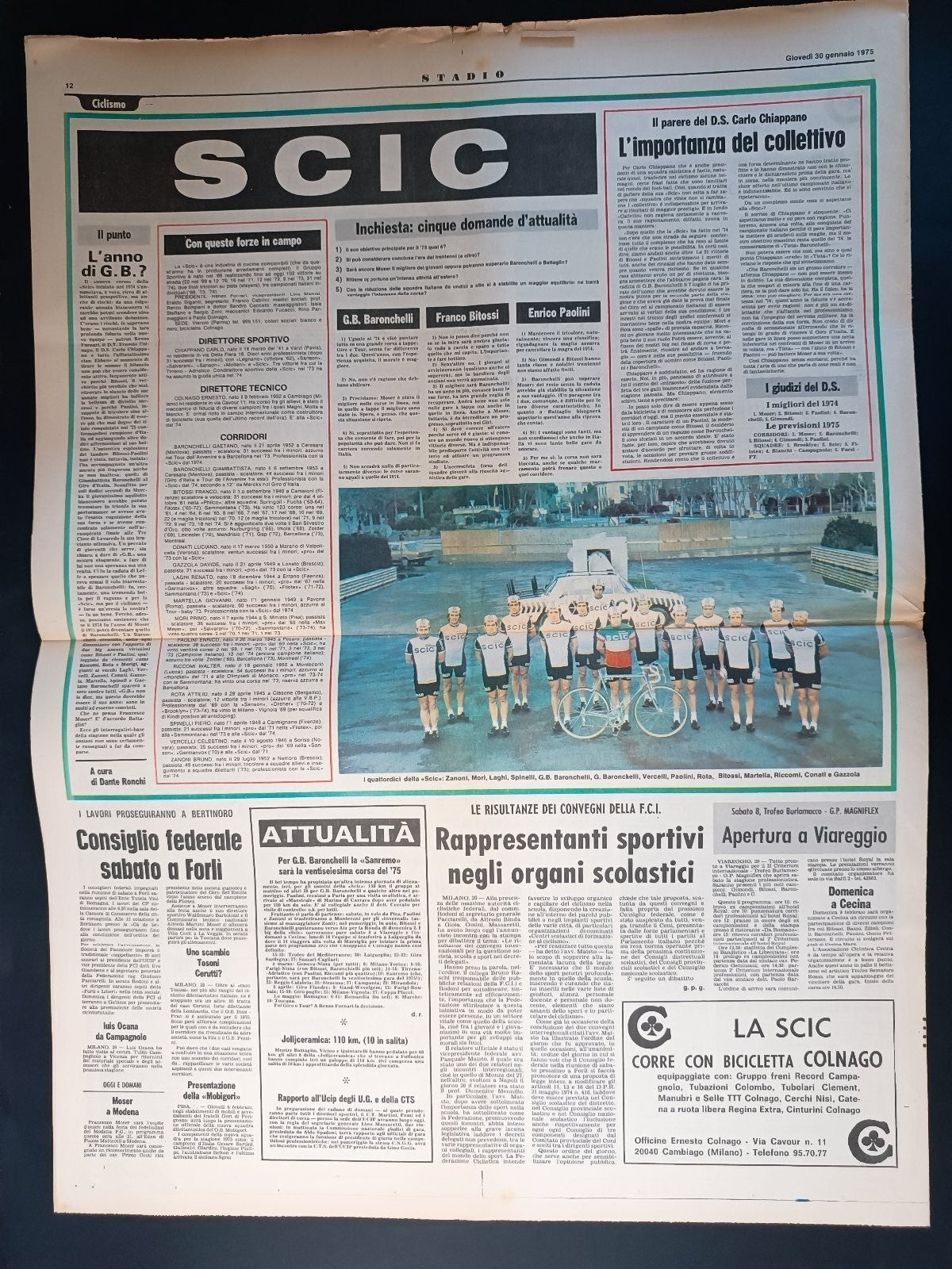 Quotidiano Sportivo STADIO numero 24 anno 1975 - Garonzi rapito
