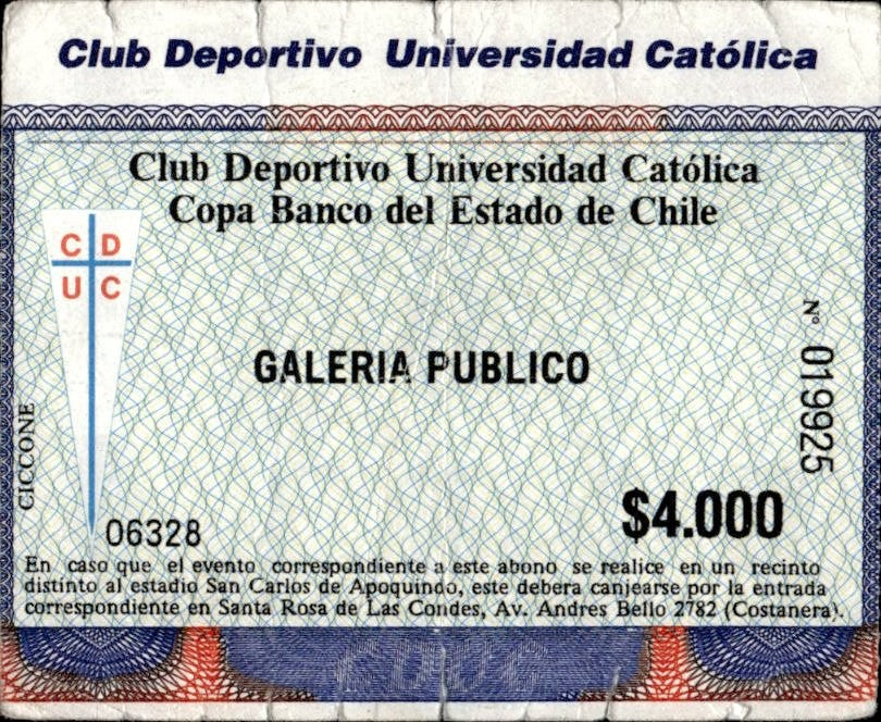 biglietto stadio CLUB DEPORTIVO UNIVERSIDAD CATOLICA COPA BANCO ESTADO CHILE