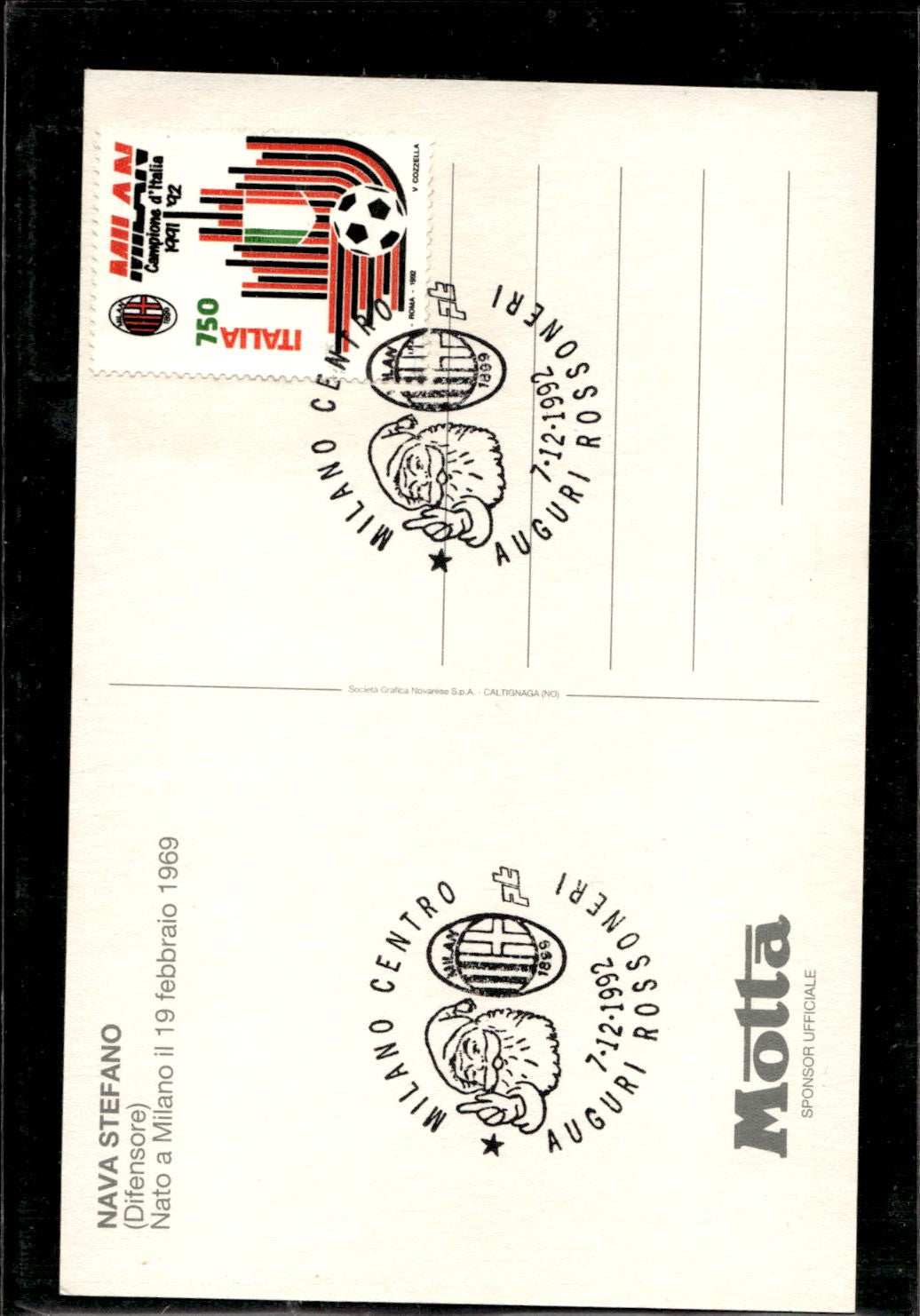 cartolina postcard calcio Milan Stefano Nava 1992