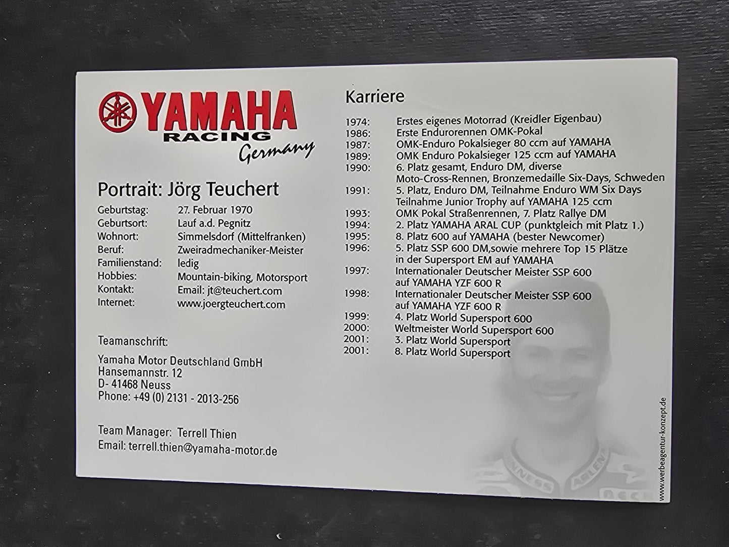 Autografo autograph originale su cartolina motogp Jorg Teuchert Yamaha bis