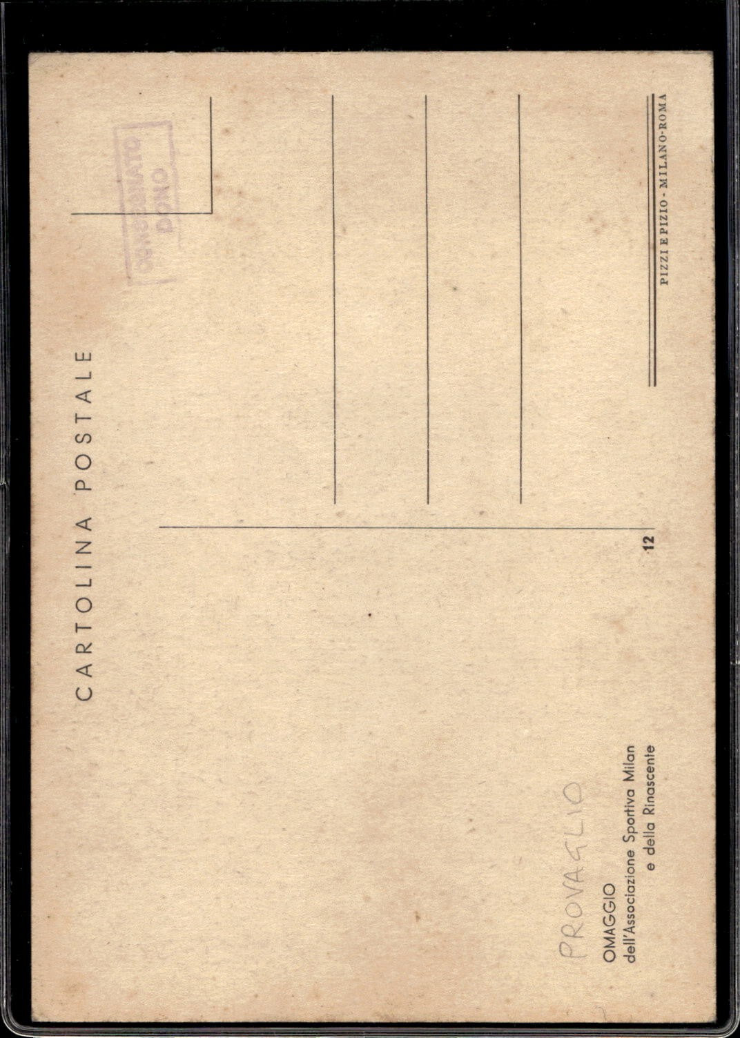 cartolina postcard calcio Milan #12 Provaglio