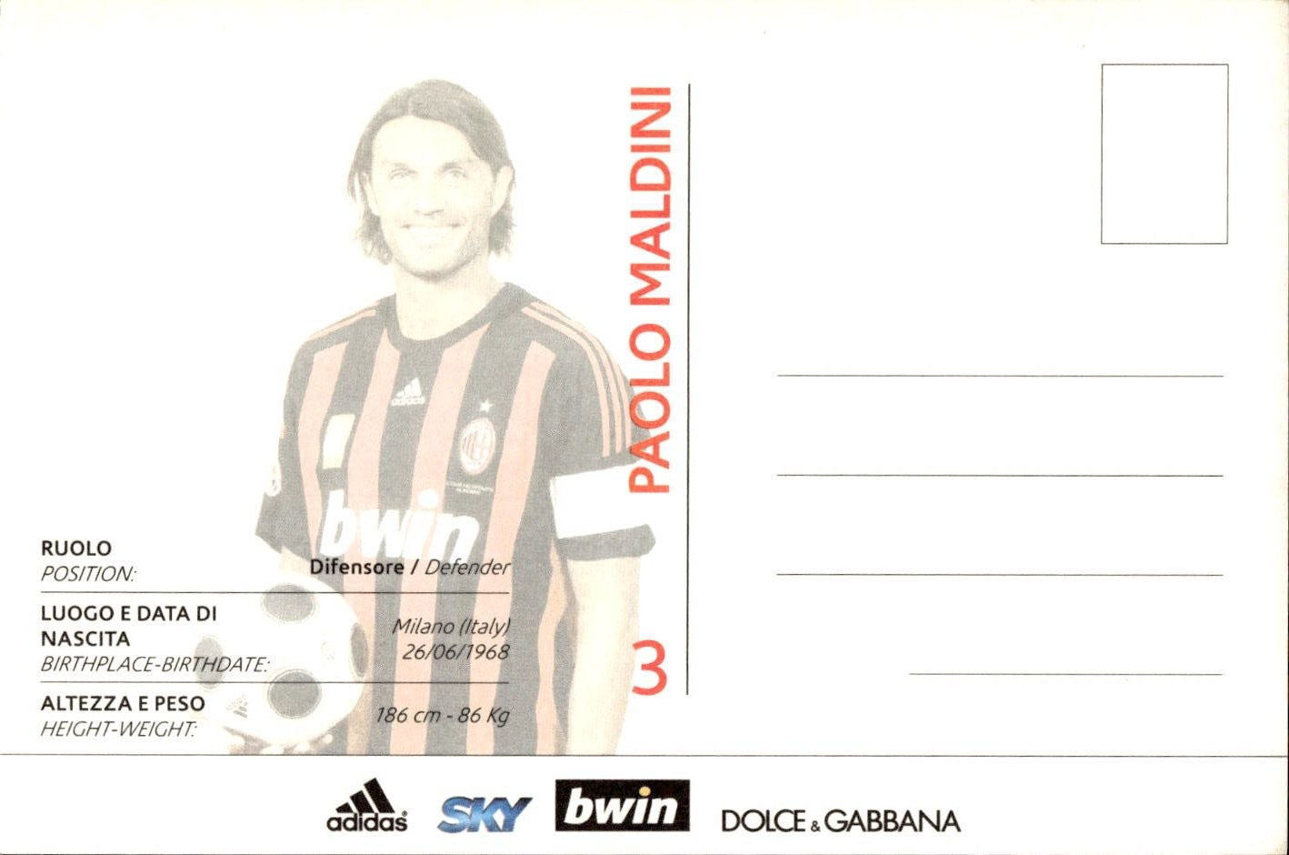 cartolina postcard Calcio 2008-09 Milan Maldini Con Autografo
