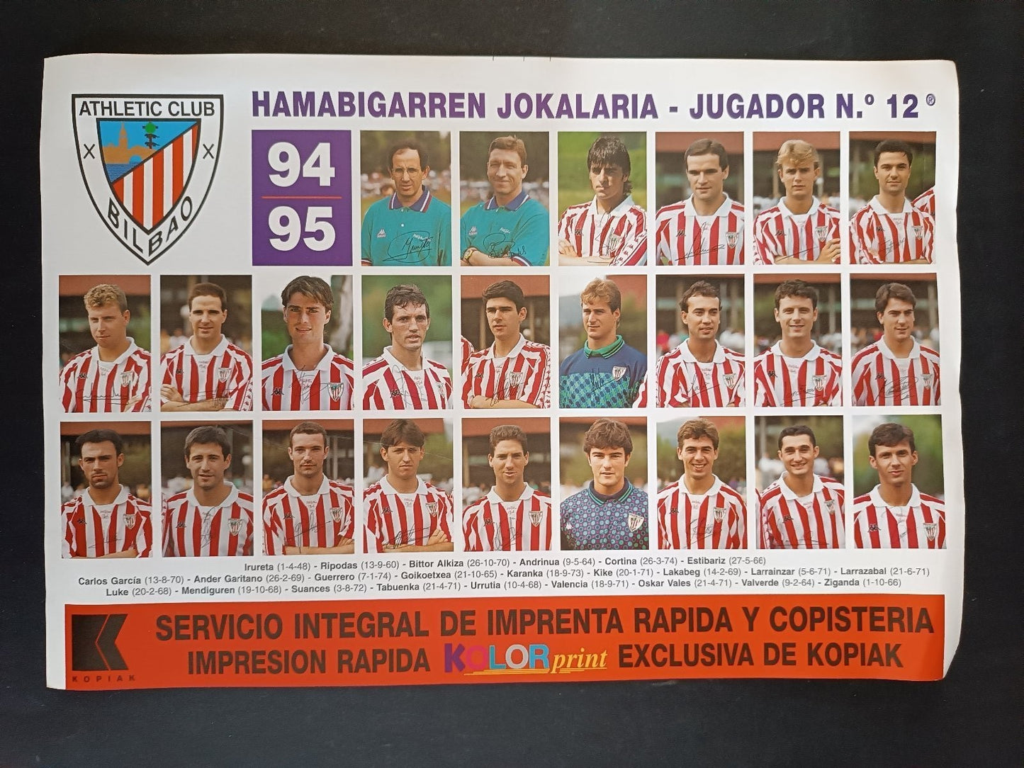 Poster squadra ATHLETIC CLUB BILBAO 1994-95 (25x35 cm)