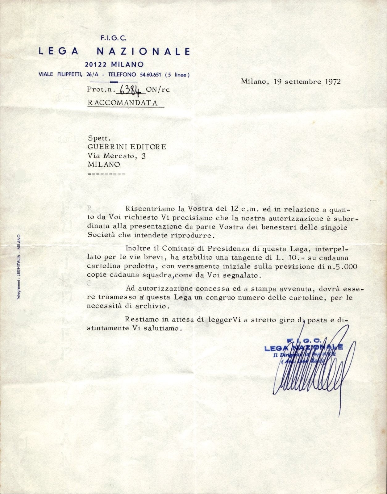 carta intestata societ� sportiva Calcio Lega 1972 02
