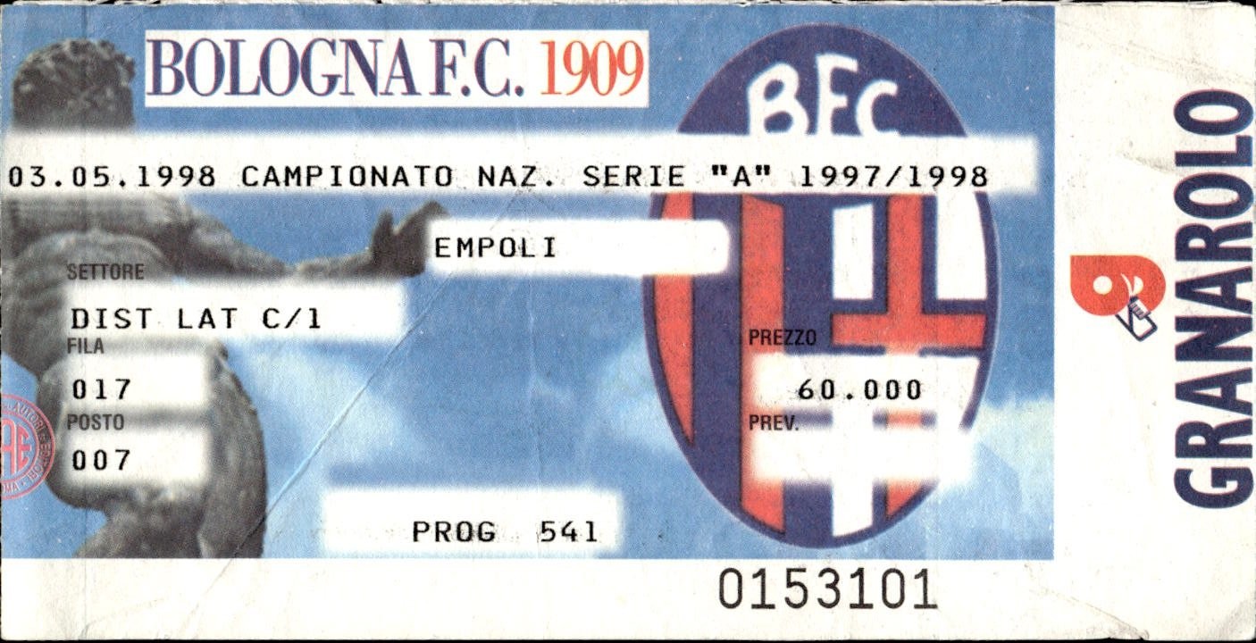 biglietto stadio BOLOGNA - EMPOLI 1997/98
