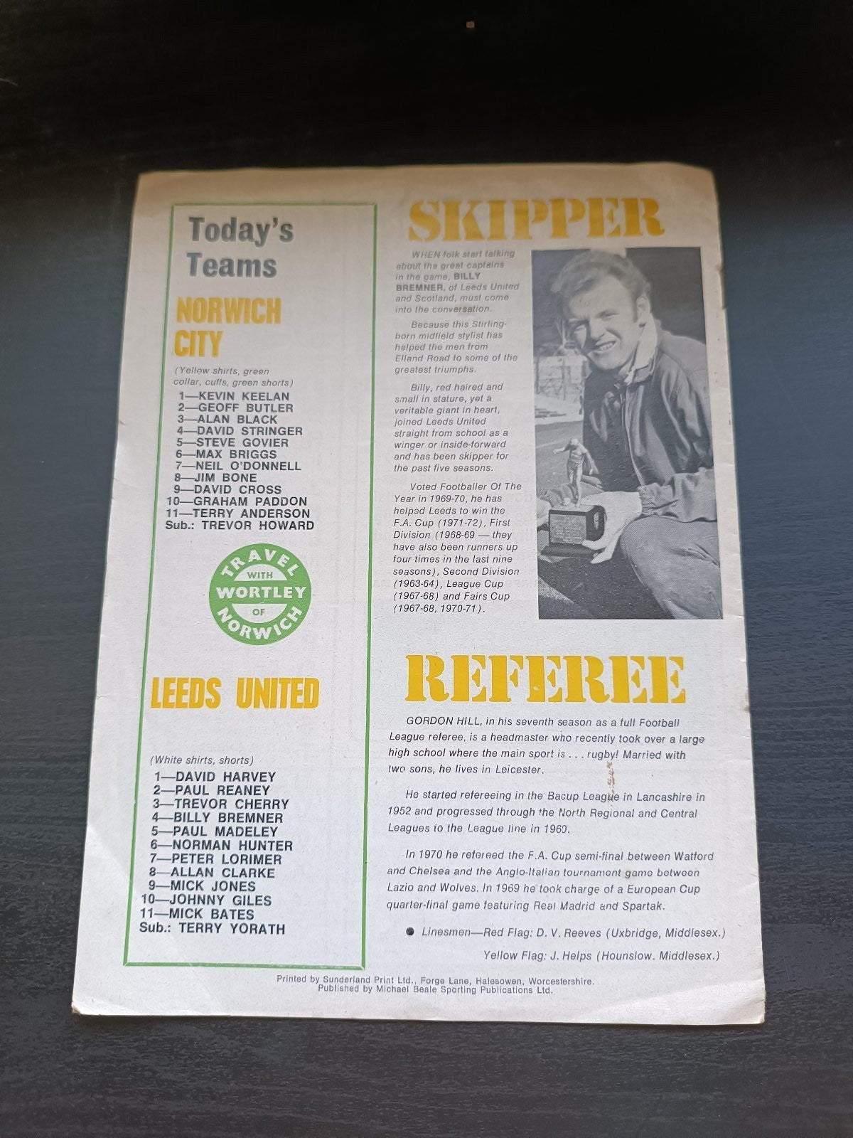 programma calcio Canarie V Leeds United 13th 1973