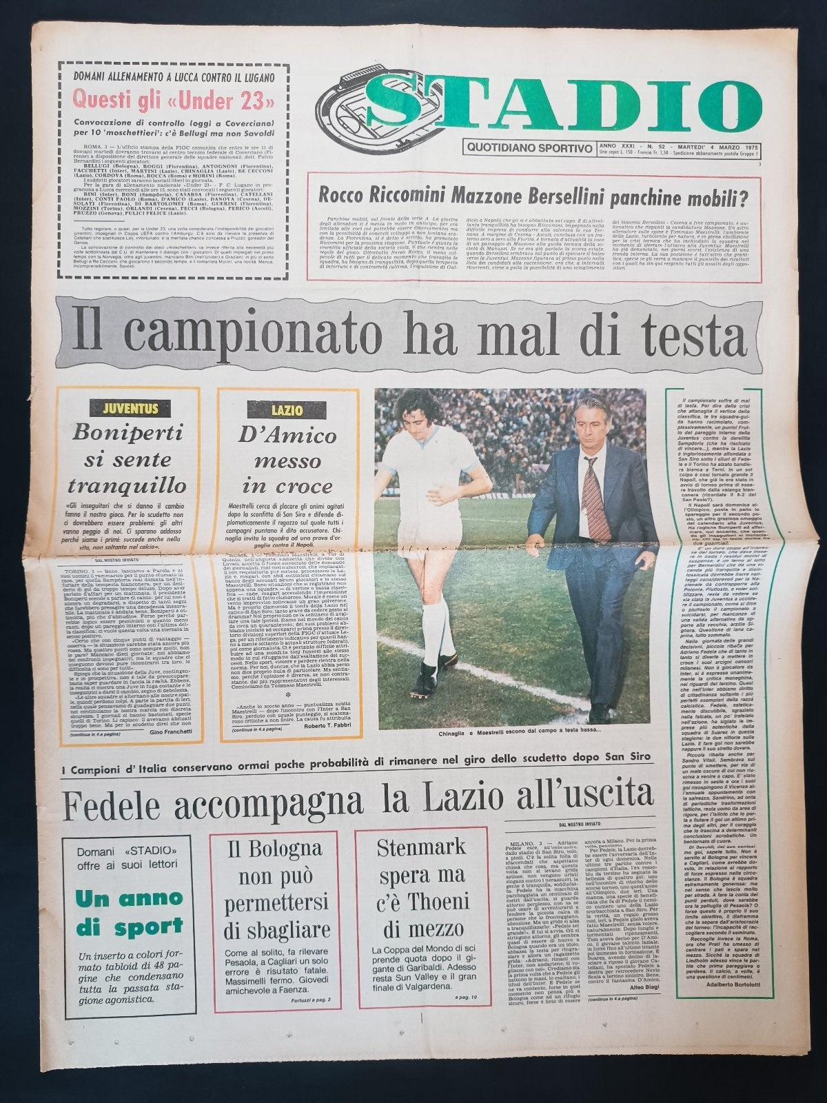 Quotidiano Sportivo STADIO numero 52 anno 1975 - Chinaglia