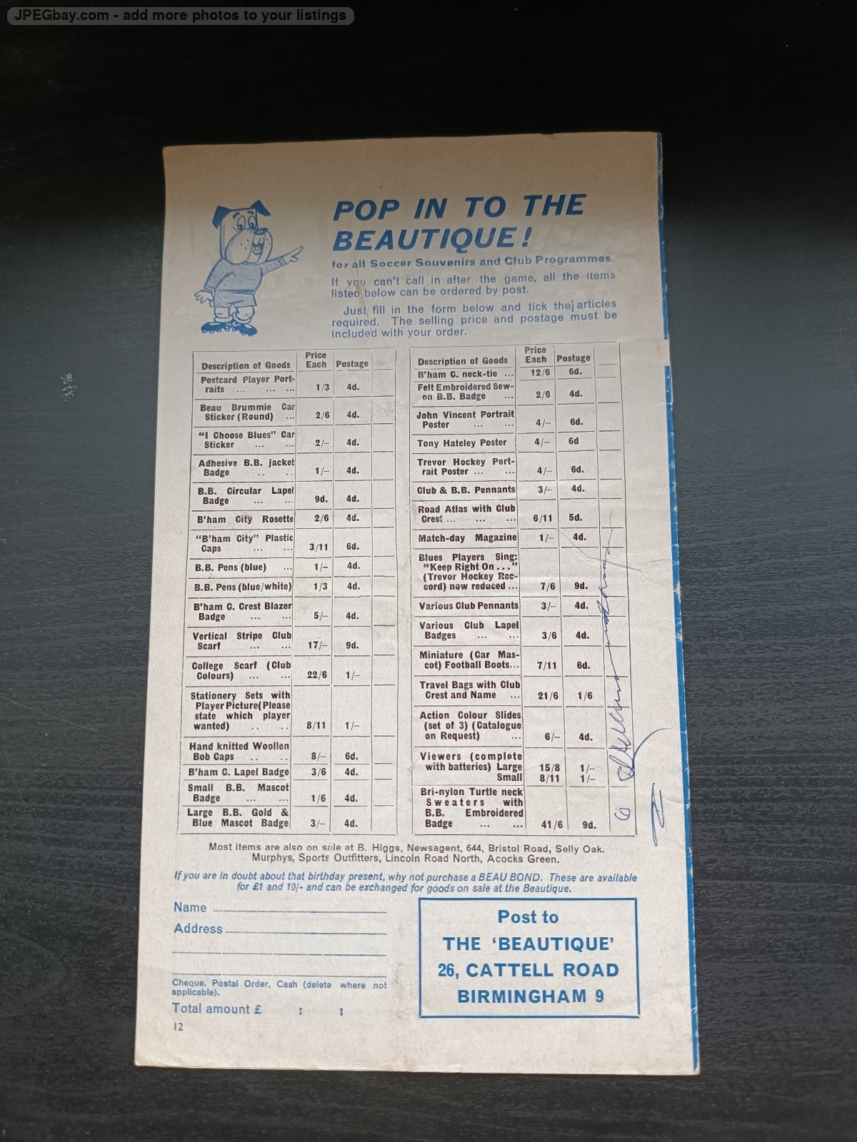 programma calcio Birmingham City V Slovan Bratislava 4th 1970