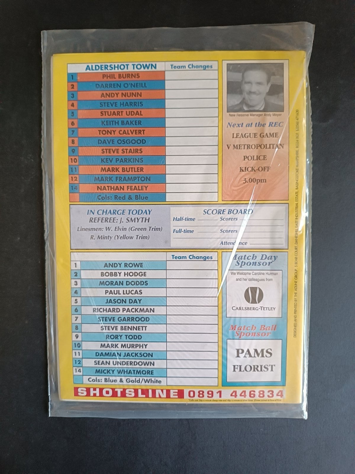 programma calcio Aldershot Town s Egham Town1993