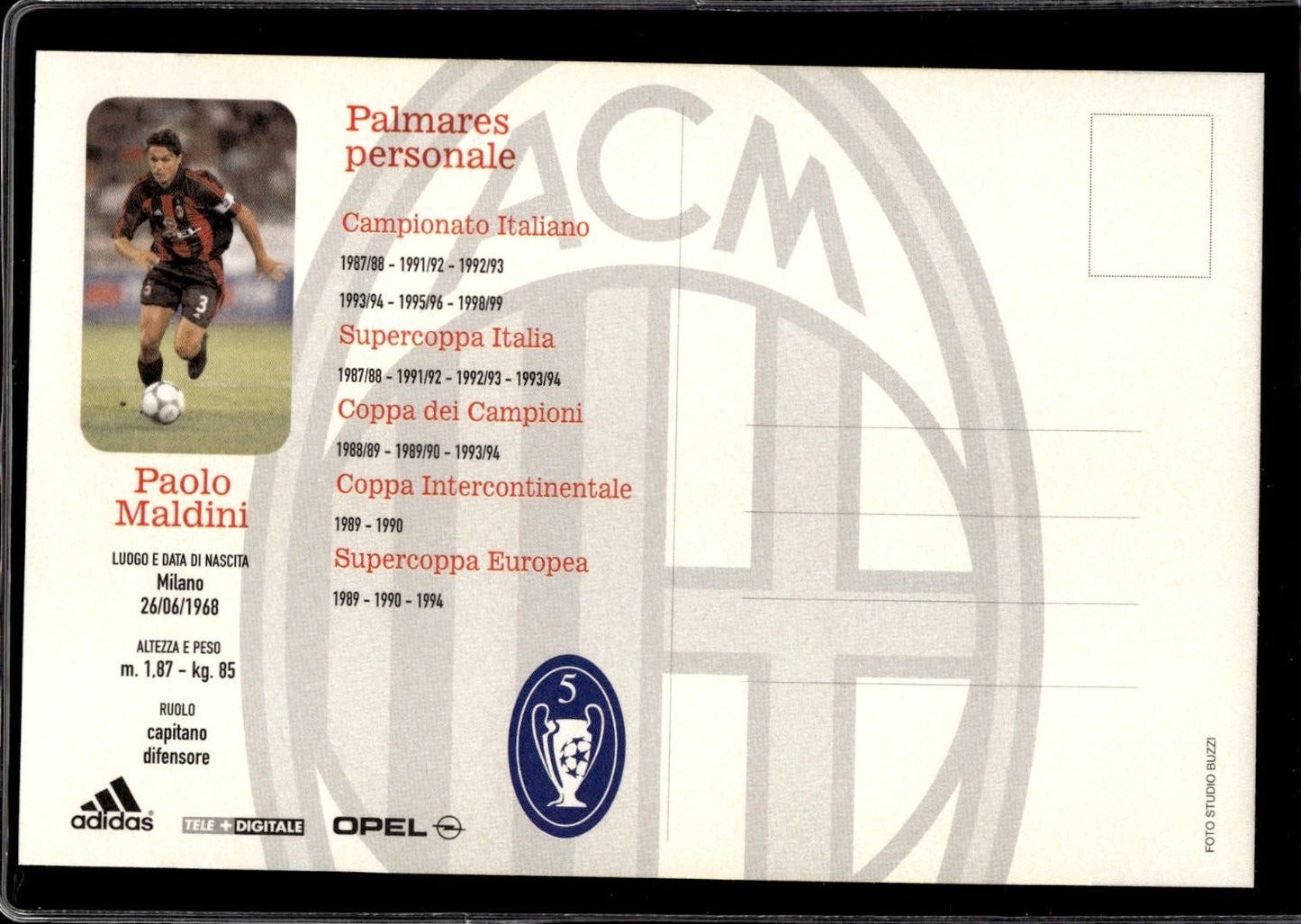 cartolina postcard Calcio Milan 2001/2002 - Paolo Maldini