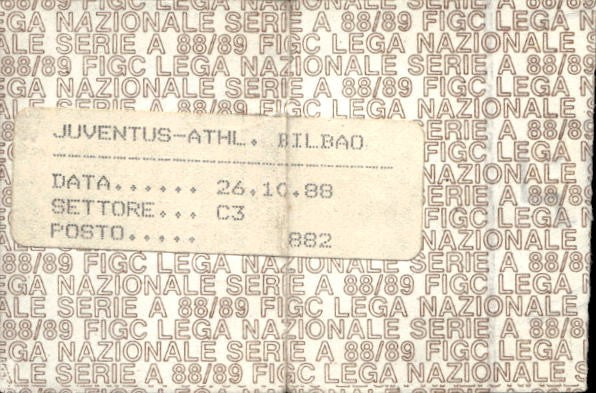 Biglietto stadio Juventus-Athletic Bilbao 1988-89 2� Turno Coppa Uefa n 000763