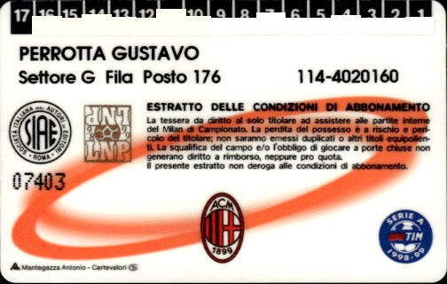 Biglietto stadio Milan A.C 1Rosso