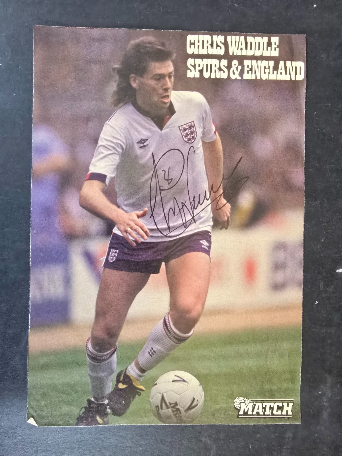 Autografo autograph originale su poster doppia pagina CHRIS WADDLE England spurs