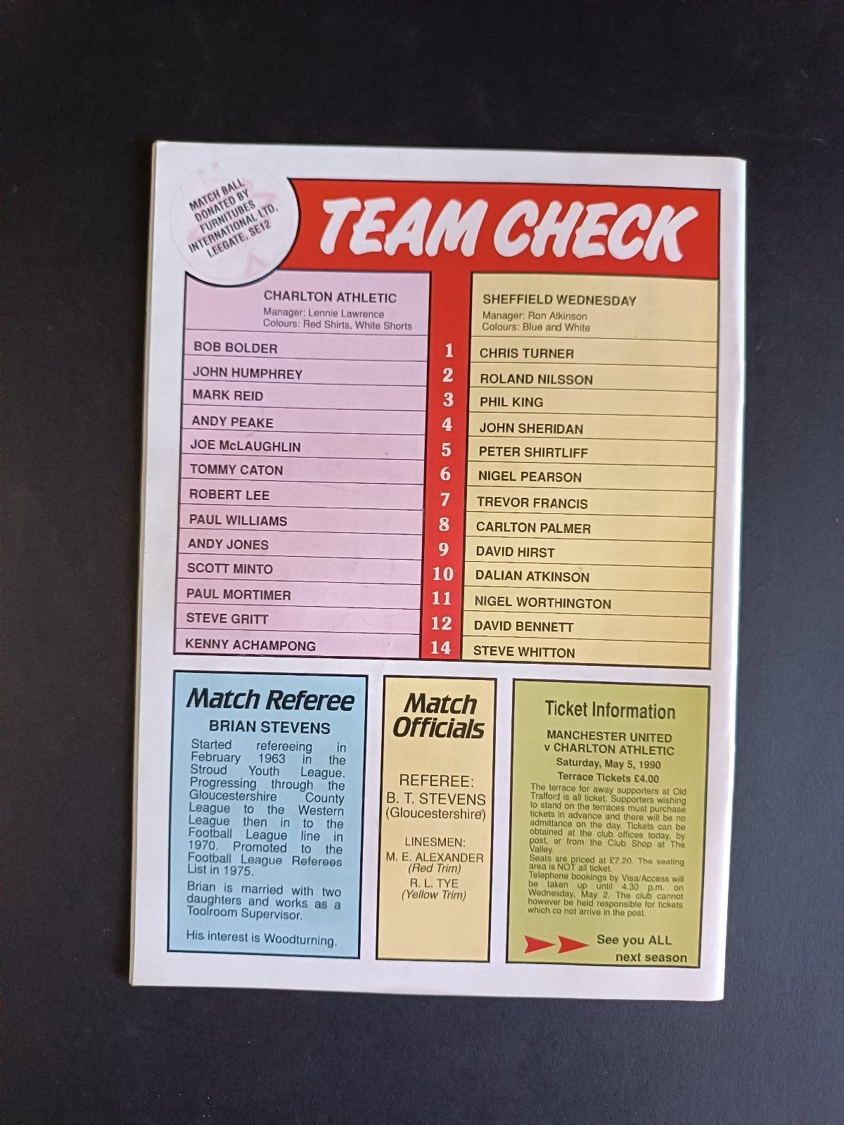 programma calcio Charlton Athletic vs Sheffield W. 1990
