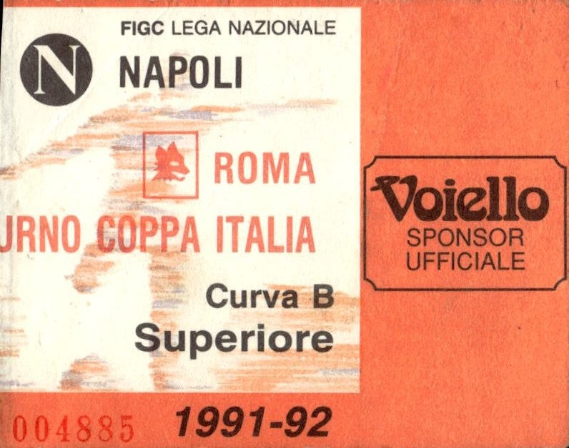 biglietto stadio NAPOLI ROMA COPPA ITALIA 1991-92