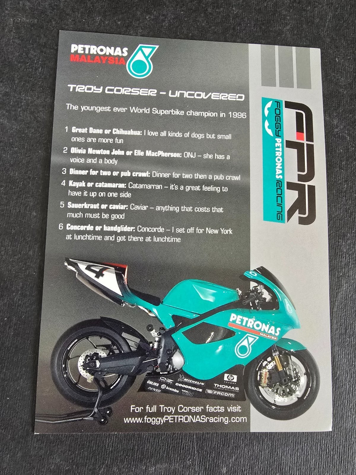 Autografo autograph originale su cartolina motogp Troy Corser Petronas