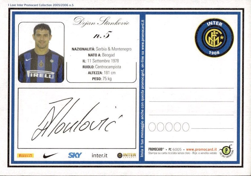 Cartolina calcio calciatore Inter Javier Zanetti con autografo stampato