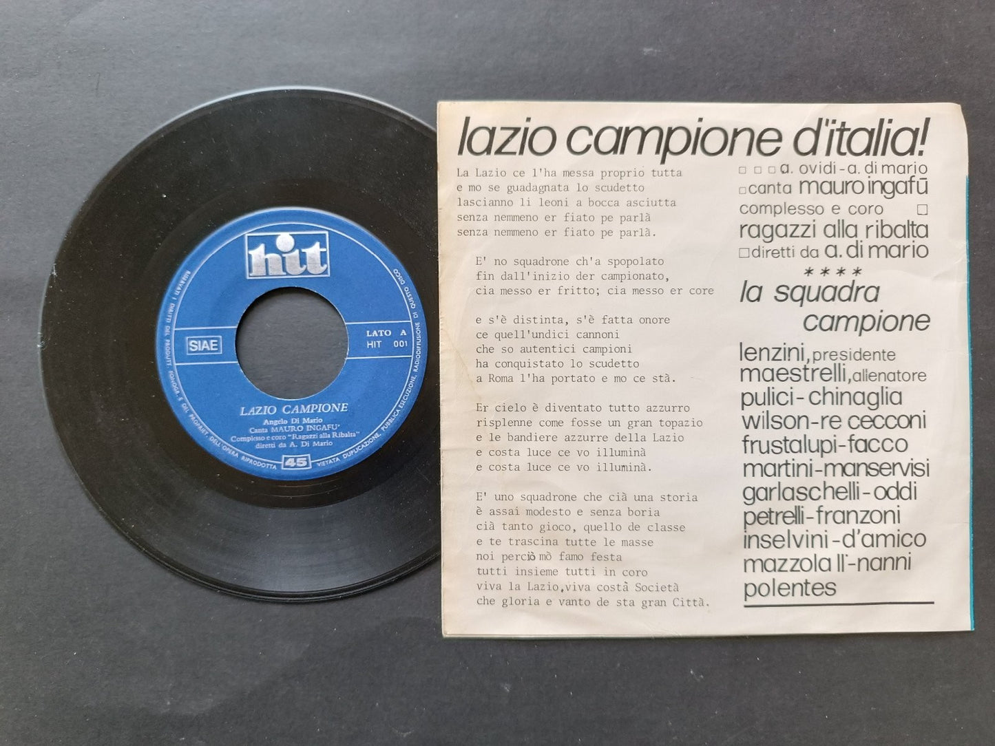 Vinile 45 giri LAZIO CAMPIONE D'ITALIA 1974