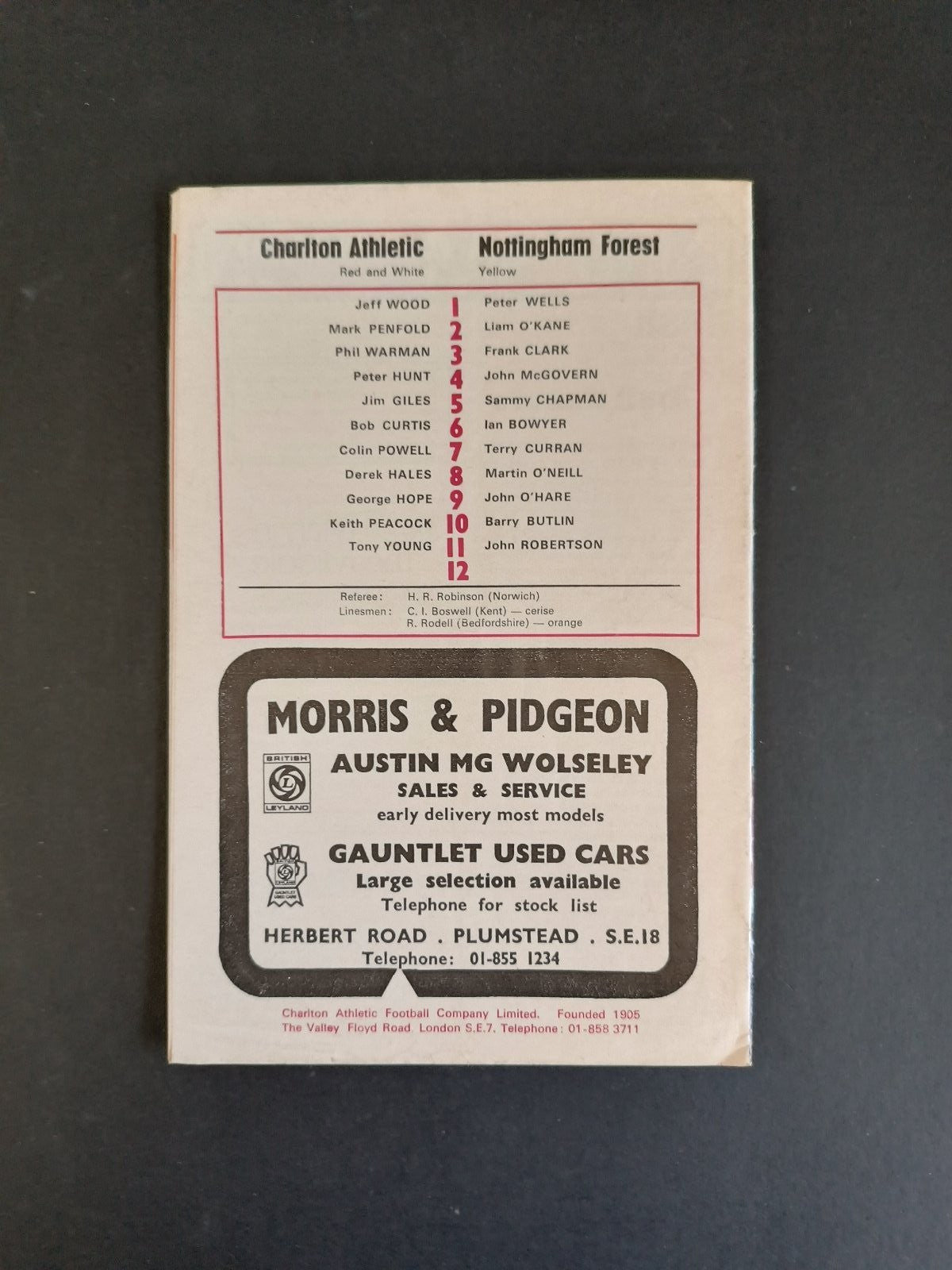 programma calcio Charlton Athletic vs Nottingham U.1976