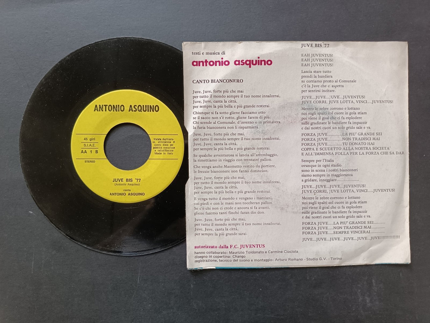 Vinile 45 giri CANTO BIANCONERO JUVE BIS 77