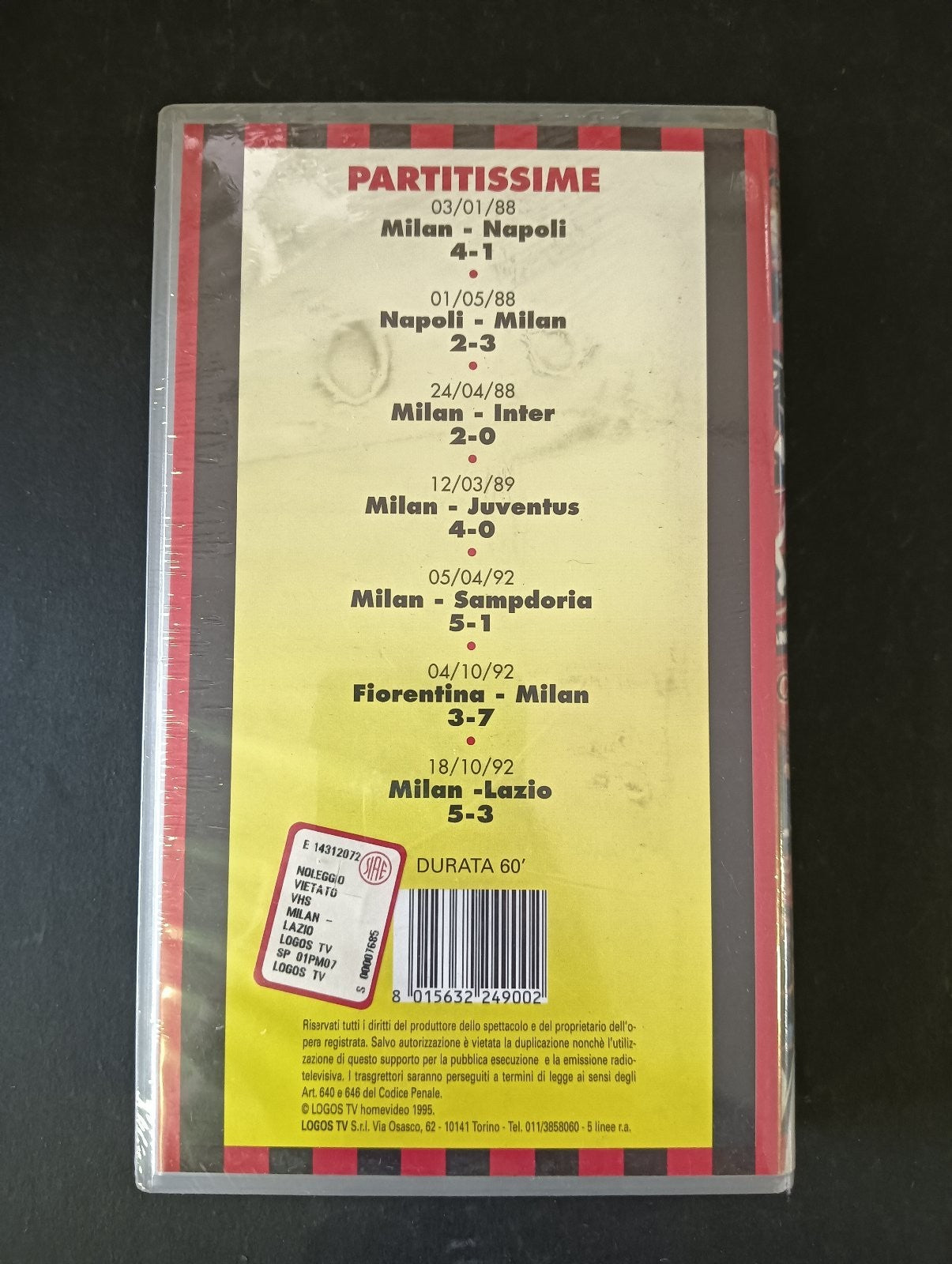 VHS CAMPIONATO 1991-92 MILAN-LAZIO 5-3 Logos Tv