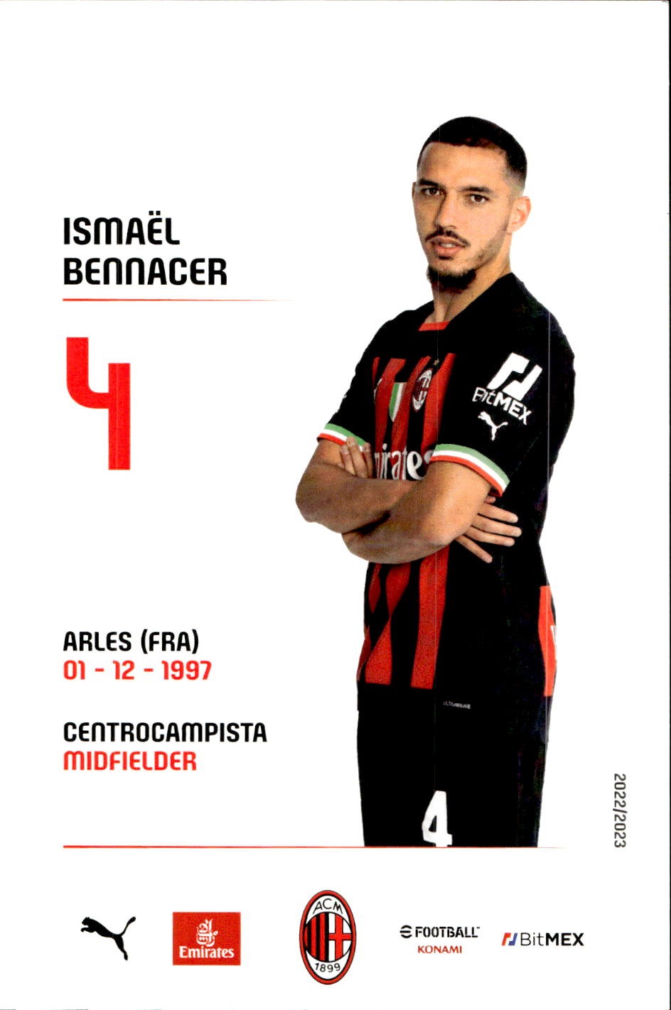 cartolina postcard Calcio Milan 2022/23 - Bennacer