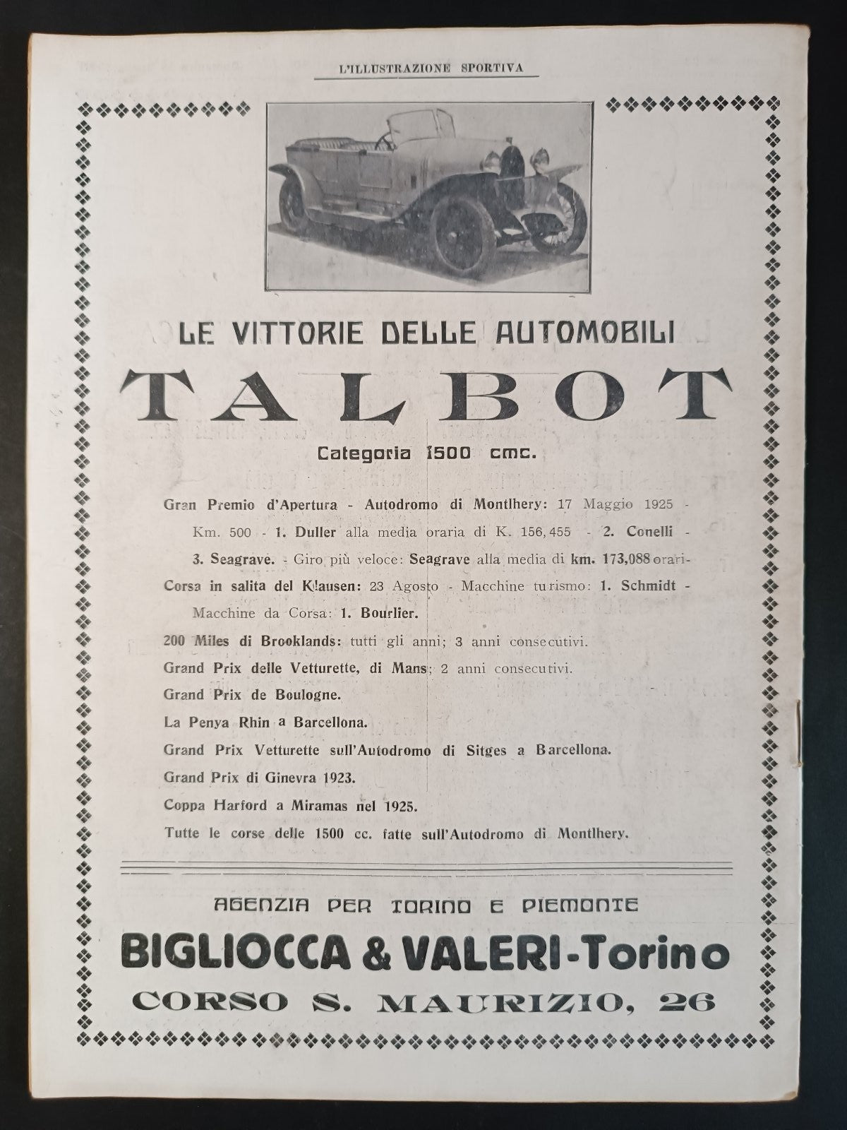 rivista L'ILLUSTRAZIONE SPORTIVA n 23 - anno 1926 - Torino-Doria Amadesi